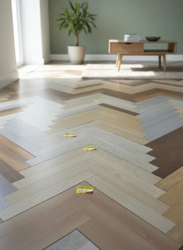 Herringbone (balıqquyrugu) naxışlı laminat döşəmə panelləri -