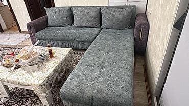 divan satisi: TƏCİLİ SATILIRL‑şəkilli yumşaq künc divan - Rəng: boz-yaşıl oturacaq — 4