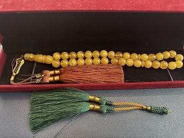 bujuterya: Sarı-kəhrəbə tonlarında klassik təsbeh - Material: təbii daş — 10