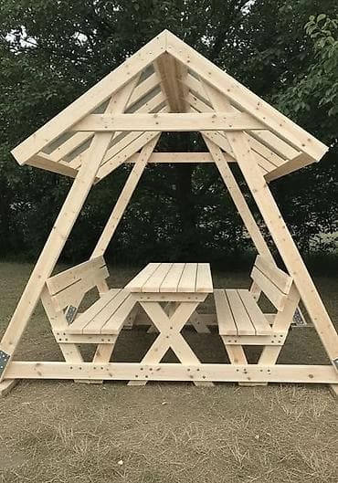 balkon ucun stol stul: Dördbucaq masa, 6 stul, Açılmayan, Skameykalar ilə, Taxta — 6