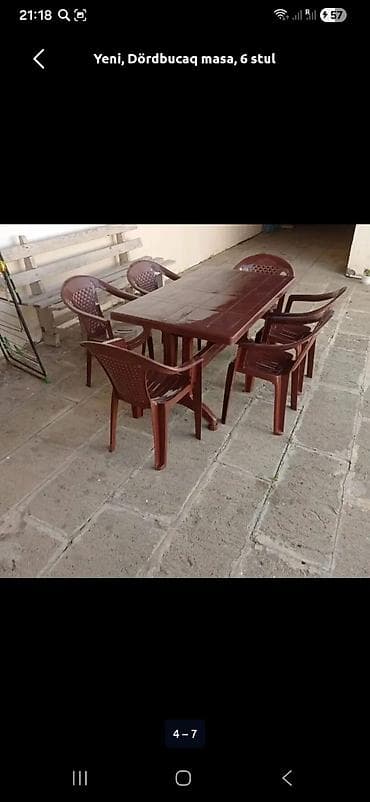 Yeni, Dördbucaq masa, 6 stul, Açılmayan, Stullar ilə, Plastik