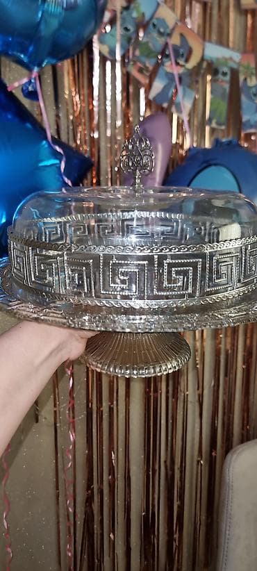 yun xalça: Tort və şiriniyyat qabı, rəng - Gümüşü, Şüşə, Türkiyə — 3