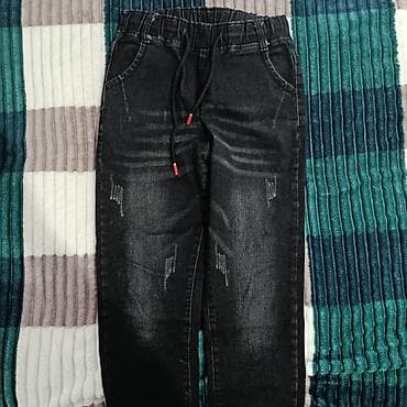 jogger şalvar: Uşaq üçün qara rəngli cins şalvar - Model: Jogger tərzi, elastik bel — 1