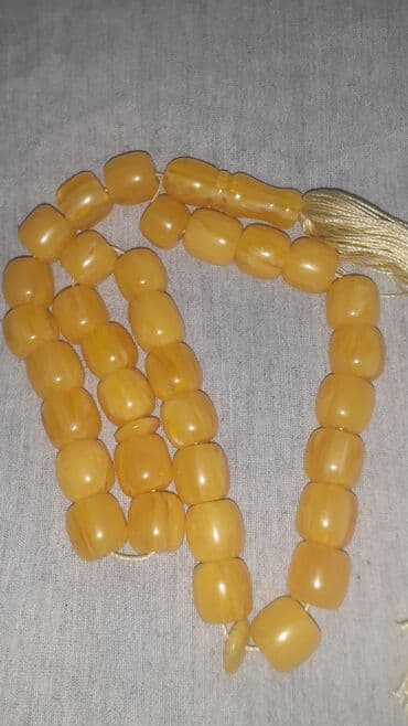 Qədimi kəhraba təsbəy - Material: Sünbül rənginə yaxın