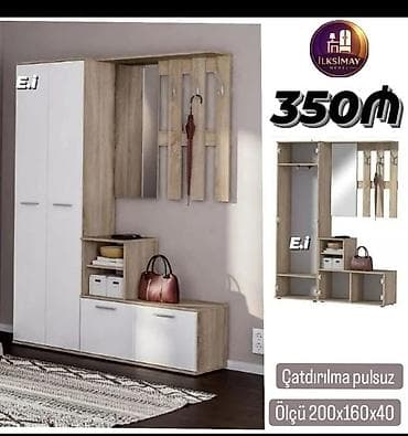 2 qapılı, Güzgülü, Qəhvəyi, Digər material, Açılan, Düz dolab