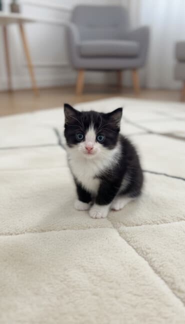 - Pişik balası – qarışıq cins - Rəng: qara-ağ, tüklü - Qum tərbiyəsi