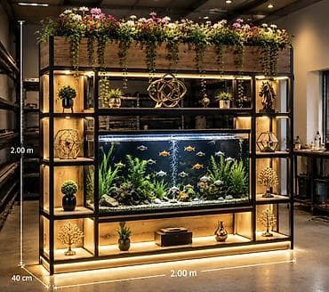 akvarium: Akvaryumlu dekorativ yaşıl divar sistemi - Metal karkaslı, ağac — 3