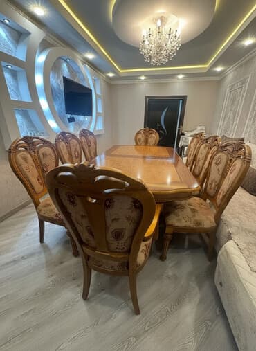 islenmis stol stul: Qonaq otağı üçün, İşlənmiş, Açılan, Oval masa, 8 stul — 1