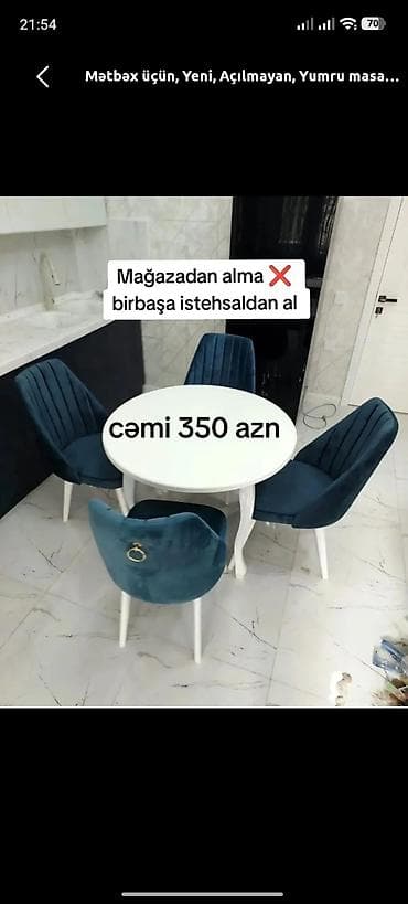 mavi divan: Mətbəx üçün, Yeni, Açılmayan, Yumru masa, 4 stul — 1