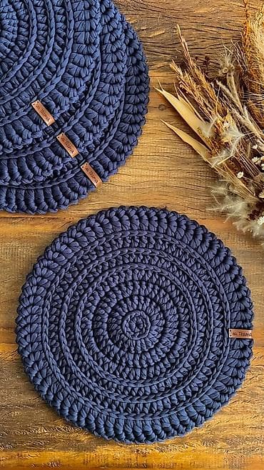 Qab-qacaq və mətbəx ləvazimatları: Əl işi dairəvi süfrə altlıqları (placemat seti) - Material: qalın — 3