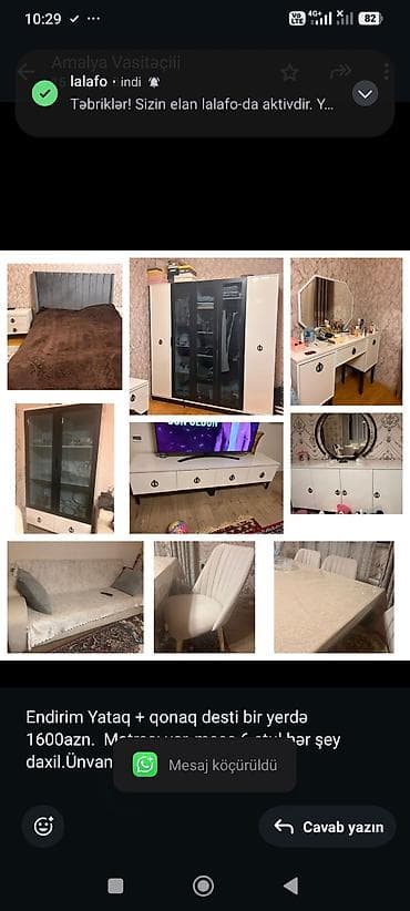 Endirim Yataq + qonaq desti bir yerdə 1600azn. Matrası var, masa 6