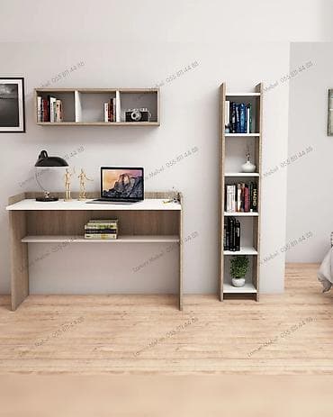Düz masa, Stulsuz, Polkalı, Siyirməsiz, Teksturalı laminat — 1