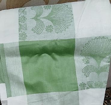 balaxani tekstil: Yenidi Yaşıl-ağ rəngli naxışlı süfrə/parça - Material: sıx toxunuşlu — 1
