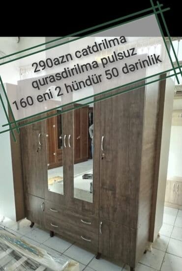 4 qapili dolab: Yeni, Açılan, 4 qapılı Düz dolab, Qarderob, paltar dolabı, Azərbaycan — 16