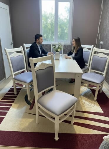 ortopedik oturacaq: Qonaq otağı üçün, İşlənmiş, Açılan, Dördbucaq masa, 6 stul — 2