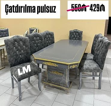 Masa və oturacaq dəstləri: Qonaq otağı üçün, Açılmayan, Dördbucaq masa, 6 stul — 1