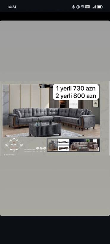 stul dəsti: Yeni, Divan, 2 kreslo, Bazalı, Açılan — 7