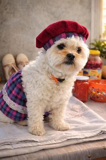 xaski balası: Kiçik itlər üçün geyim dəsti və aksesuar - Dəst: şapka + paltar - — 1