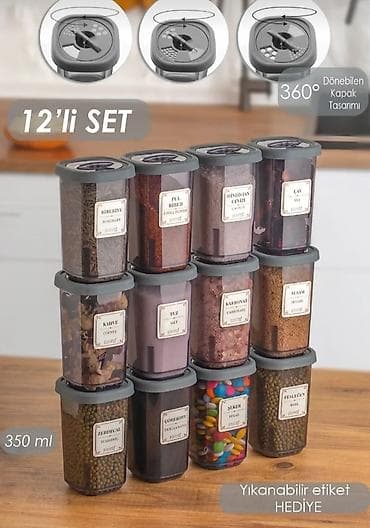 nabor acar desti: 12-li ədviyyat və quru qida qabları seti - Həcmi: 350 ml (hər qab) - — 1