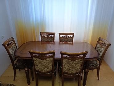 Qonaq otağı üçün, İşlənmiş, Açılan, Dördbucaq masa, 6 stul