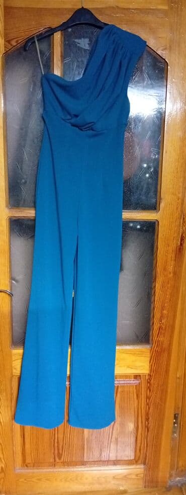 Mavi rəngli birqollu kombinezon - Model: bir çiyin açıq, assimmetrik