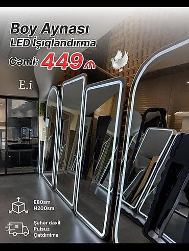 Güzgü Döşəmə üstü, Düzbucaqlı, Dekorativ, Arxa işıqlı