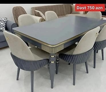 Qonaq otağı üçün, Yeni, Açılmayan, Dördbucaq masa, 6 stul