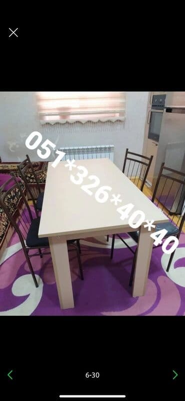 Masa və oturacaq dəstləri: Qonaq otağı üçün, Yeni, Açılan, Dördbucaq masa, 6 stul — 16