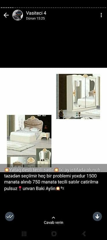 İkinəfərlik çarpayı, Dolab, Termo, 2 tumba, İşlənmiş