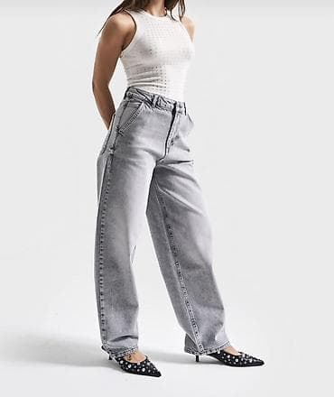 boyfrend cinslər: Geniş kəsimli boz denim şalvar - Model: wide leg/ skater - Rəng: açıq — 1