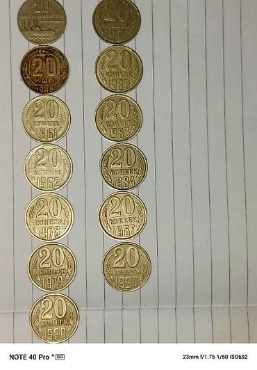 Müxtəlif illərə aid olan, nominalı 20 qəpik olan Sovet dövrünün xırda