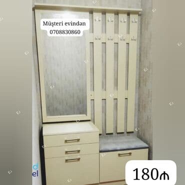 Dəhliz üçün kompakt mebel dəsti - Rəng: krem - Böyük divar güzgüsü -