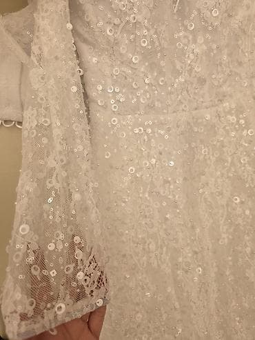 Свадебные платья и аксессуары: Ağ gəlinlik – zərif krujeva və payet işləməli - Model: “off-shoulder” — 6