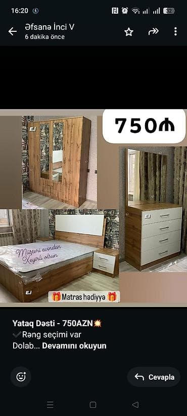 *Yataq Dəsti - 750AZN💥* ✔️Rəng seçimi var Dolab ölçüsü 200x160x47 lalafo.az -da *Yataq Dəsti - 750AZN💥* ✔️Rəng seçimi var Dolab ölçüsü 200x160x47