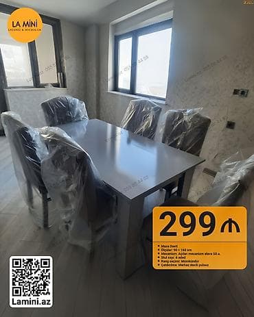 Qonaq otağı üçün, Açılan, Dördbucaq masa, 6 stul