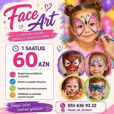 🎨 FACE ART 🎨 Uşaqlar üçün rəngarəng və əyləncəli face art lalafo.az -da 🎨 FACE ART 🎨 Uşaqlar üçün rəngarəng və əyləncəli face art
