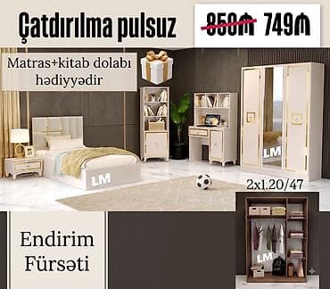 matras gence: Gənc oda🤴 👸🏼ÇARPAYI+DOLAB+Yazı masası 💥 Yeni və sifarişlə Qiymət  — 1