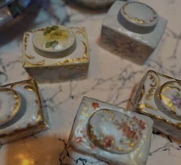 зеркало баку: Limoges France Porcelain - Set of 7 Hand Painted Covered Tea Caddy — 2