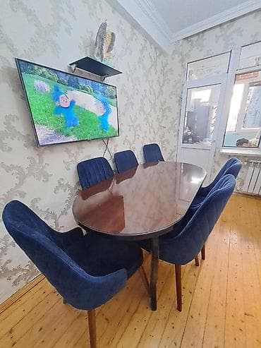 kunc divan modelleri: Qonaq otağı üçün, İşlənmiş, Açılmayan, Oval masa, 6 stul — 1
