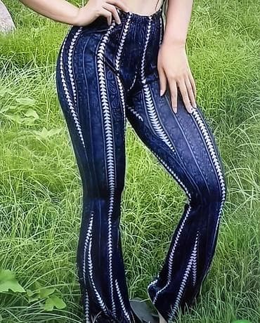 trapes salvar modelleri: Qadın şalvarı – elastik, yüksək belli, naxışlı -Razmer: S, amma strech — 2