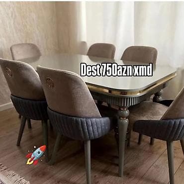 Qonaq otağı üçün, Yeni, Açılmayan, Dördbucaq masa, 6 stul