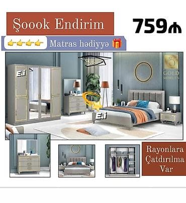 pol yonan: Yataq otağı dəsti – 759₼ Tərkibi: - Geniş şkaf (güzgülü qapılar — 1