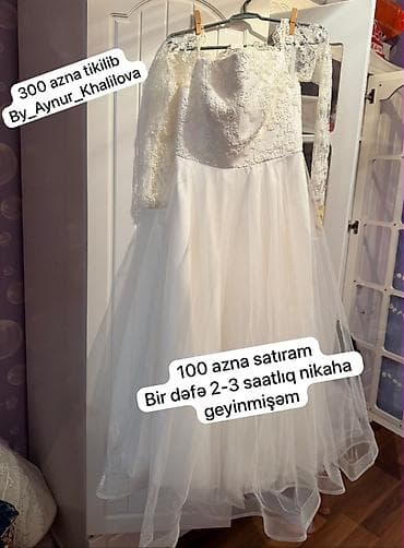 muncuq: Ağ gəlinlik paltarı - Model: çiyinləri açıq, uzun qollu - Üst hissə — 1