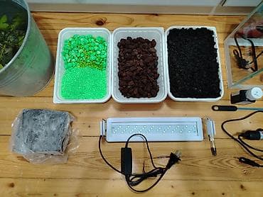 baliq levazimatlari satisi: Akvaryum dəsti – tam komplekt - Şüşə akvaryum, ağ metal/PL çərçivə — 5