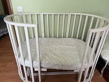 islenmis matras: Uşaq beşiyi – oval formalı, ağ rəngdə taxta karkas - Oval dizayn — 1