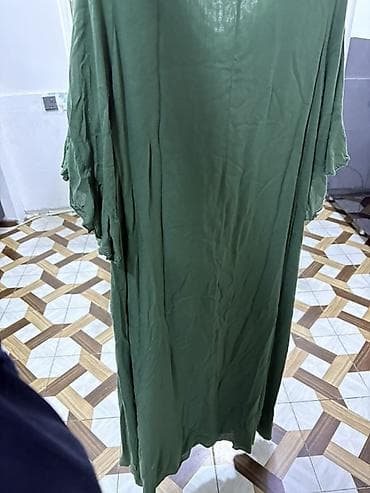 stay mate: Zeytun-yaşıl rəngdə uzun qadın paltarı - Model: A-kəsimli, boş — 6