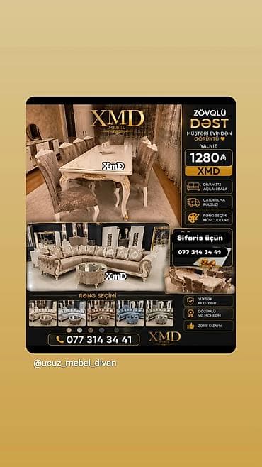 mebler: Zövqlü mebel dəsti – XMD Mebel • Dəst tərkibi: - Künc divan (3×2) — 1