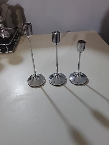 Minimalist metal şamlıq dəsti – 3 ədəd - Material: parlaq xrom rəngli