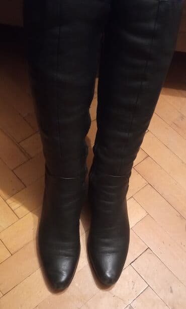 женские резиновые сапоги: Ботфорты, Размер: 38, цвет - Черный, Б/у — 1