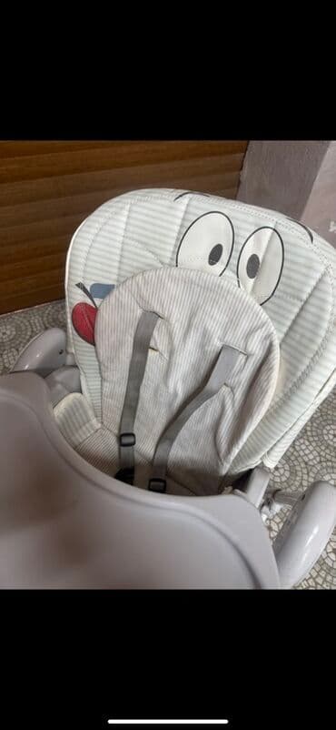 qidalandırmaq üçün uşaq stul yelləncək: Uşaq yemək stulu - Rəng: ağ-boz tonlarda - Yumşaq, naxışlı oturacaq — 5